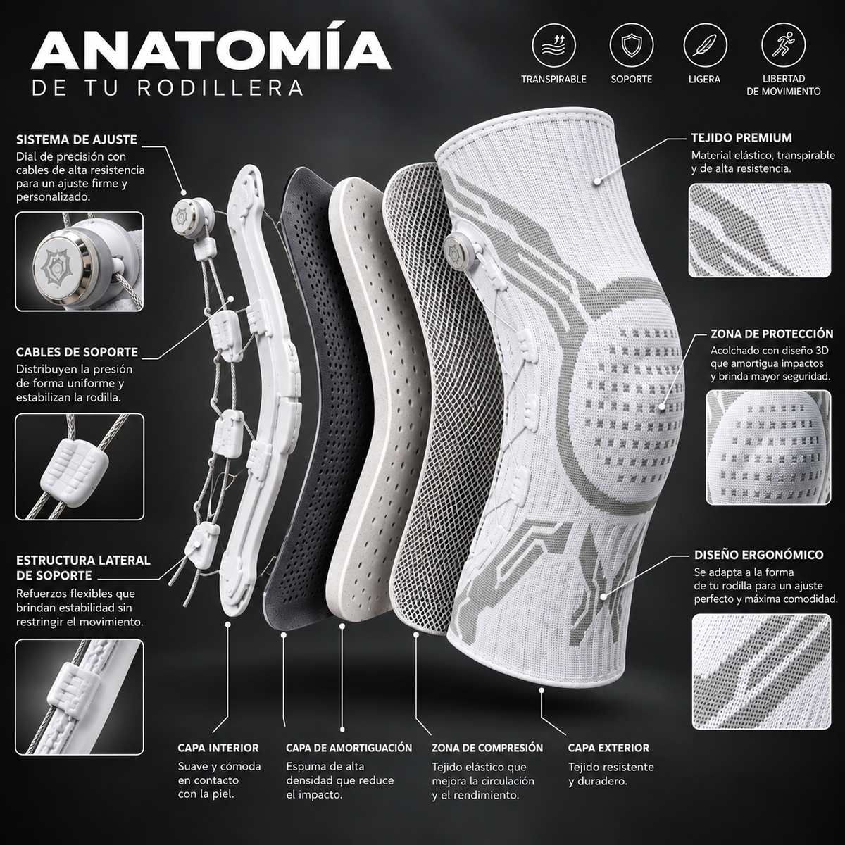 Rodillera Ajustable CuidaTech— Compresión con Precisión.